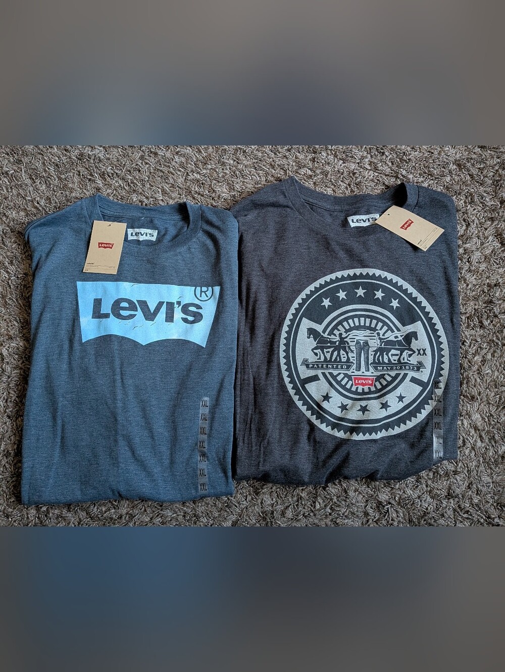 NWT Levi's Navy + Charcoal Heather Cotton Blend Logo Shirts Men's XXL